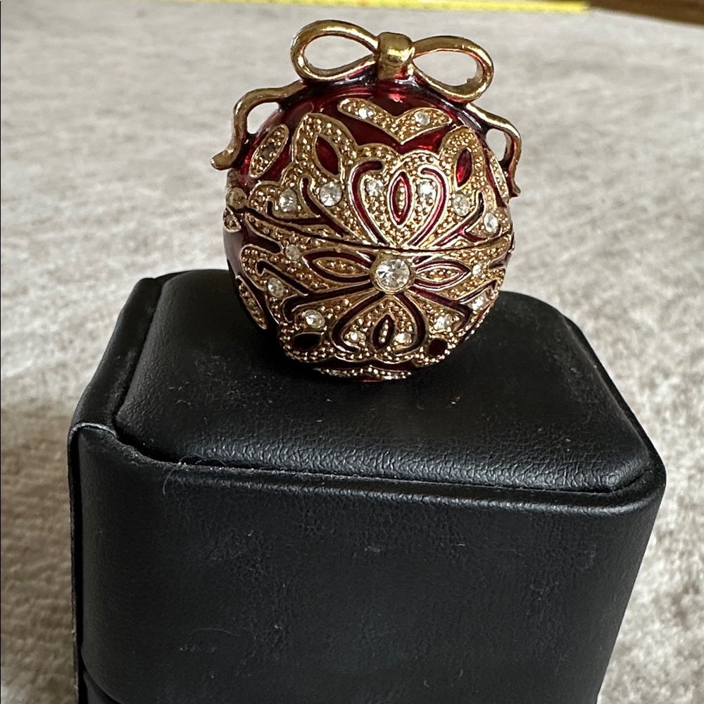 Vintage Monet 2003 Beautiful red enamel trinket box and or Christmas ornament.